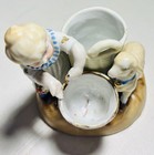 Antique German Porcelain Match Holder Striker Girl Lamb Gilt Trim C1900 