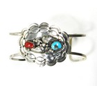 Cuff Bracelet  Sterling Silver  Coral   Turquoise  1 1 4  Wide  Fits 7  Wrist