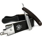 Zeva Shave Ready Dark Wood Handle Straight Razor Rasoir With Leather Strop strap