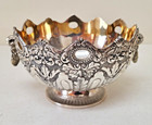 Vtg Silverplate Gold Bowl Candy Dish 5x3  Ornate Embossed Handles Raimond Japan