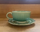 Vintage Pottery Barn Lotus Flower Tea Cup And Saucer Glazed Teal Blue Never Used