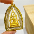 Phra Buddha Chinnarat Diamond Surround Micron Gold Case Thai Amulet Pendant