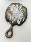 Antique Wood Beveled Glass Hand Mirror Old Worn Loop Handle Unique Shape