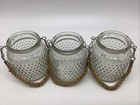 3 Textured Glass Jar With Rope Candle Holder Light Lantern Sconce Lamp Clear