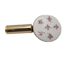 Vintage Lipstick Holder Mirror Guilloche Enamel White Painted Pink Flowers 