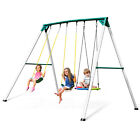 700lb 9 5ft Metal Swing Set For Kids Backyard Heavy Duty A-frame With 3 Swings