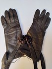 Carolina Amato Vintage Women Brown Lambskin Adjustable Wrist Buckle Size M Glove