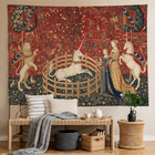 Medieval Renaissance Tapestry Wall Hanging  Vintage Lady And Unicorn Lion Art Fl