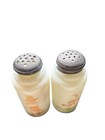 Vintage Dutch Boy girl Milk Glass Salt Pepper Shaker Set Metal  Lids 1940s