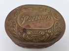 Antique Brass Hinged Lid Tin Pozzonis Vanity For Loose Face Powder With Patina
