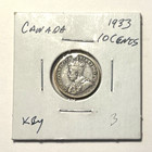 1933 Canada Silver Dime Key Date 10 Cent Coin Carded From Old Estate