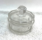 Vtg Pressed Glass Powder Jar W  Lid   Knob Handle Trinket Vanity Trinket 2 5 