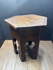 Antique Carved Wood Hexagonal Side Table Anglo Indian Moorish Accent Table