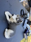 Siberian Husky Dog Figurine Statue Lying Down Gray White