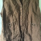 Ecologie 100  Linen Vest Top L Brown Pintuck Sleeveless Button Front Boho Fairy