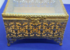 Vintage Gold Ormolu Beveled Glass Jewelry Casket Trinket Box Beveled Glass