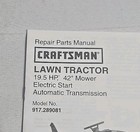 Owner   s Manual Sears Craftsman 19 5 Hp Lawn Tractor 42    Mower- Model 917 289081