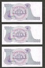 1964 Italy 1000 Lire   P-96b   One Note Of 3 Consecutive Gem Crisp Uncirculated