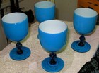 4 - Murano Italy Carlo Moretti Empoli Azure Cased Blue Wine 6  Glass Goblets