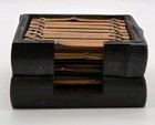 Bamboo Square Coaster  4 Pieces    Holder Set Wooden 4 x4  Vtg 80s