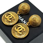 Chanel Cc Logo Coco Mark Round Swaying Earrings Gold Vintage Authentic Japan