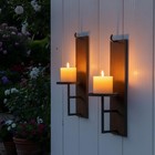 Set Of 2 Vintage Wall Candle Sconce  Distressed Iron Metal  15 6 X 3 9 Inches   