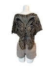 Vintage 1970s 80s Embroidered  Butterfly Dolman Top Disco Statement Pullover M