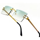 Vintage Green Tint Gold Frame Rimless Shades Retro Rectangular Women Sunglasses