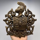 Vintage Brass Spanish Style Heraldic Coat Of Arms Wall Plaque Medieval Decor