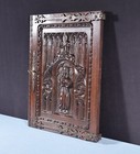 Vintage French Solid Beech And Chestnut Highly Carved Neo Gothic Door W hinges
