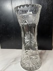 Vintage Cut Crystal Vase     Daisy Floral   Starburst Pattern     Mid-century Europe