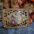 Centenario Cowboy Belt Buckle Western  Rodeo Silver  Rosetone Coin Rectangle 