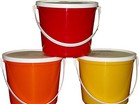 6 80 Oz Plastic Buckets    Lids 2 Ea Yellow Orange Red Mfg Usa Lead Free Durable