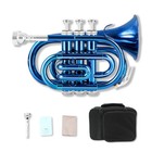 Blue Bb Pocket Trumpet Brass Lacquer Trumpet With 7c Mouthpiece  Hard Case strap