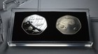 Pair Of Solar System Commemoratives In 50p Coin Display Case  Silver  Titanium 