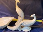 Vintage White Textured Ceramic Birds Set Of 3     Mid Century Modern Peacocks