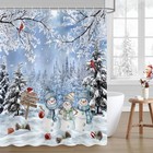 72x72 Inch Blue Snowman Xmas Tree Winter Holiday Fabric Shower Curtain Set