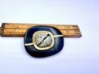 Vintage Nos Artisan Belt Buckle Slide Black Ebony Wood Brass Stone Cabochon 80s