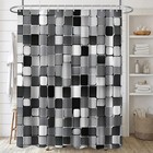 Grey Black Mosaic Abstract Geometric Waterproof Shower Curtain Bathroom Decor