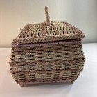 Wicker Woven Sewing Basket Made In Occupied Japan Lined Box W handle Vintage