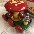 Vintage Kouvalias Quality Wooden Pull Toys No650 Mushroom Made In Greece 70s Nib