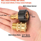 Pressure Washer Quick Connect Fittings  M22 14mm To 3 8   1 Set