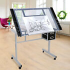 Adjustable Drafting Table Drawing Desk Tempered Glass Top Art Craft W drawer