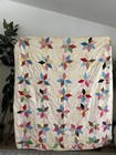 Vintage Feed Sack Patchwork Star Quilt 76x80 Hand Tied