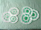Doilies Hand Crochet Starched Antique Round 6-pc Lot  Green   White Sizes 8 -11 