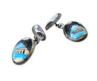 Antique Persian Enamel Silvertone Handwrought Handpainted Cufflinks Floral Sea