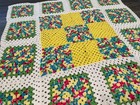 Vintage White Granny Square Afghan 42   x 42    Yellow Rainbow
