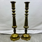 Pair Of Vtg Ornate Brass Heavy Candle Holders 19 25  Turned Stems Scalloped Base