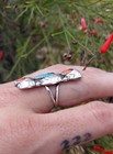 Vintage Sterling Silver Turquoise coral Ring 3 Stone Signed L  Lee Circa 1970s