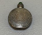 Vintage Sterling Silver Mayan Aztec Mexico Snuff Perfume Bottle W  Green Stone
